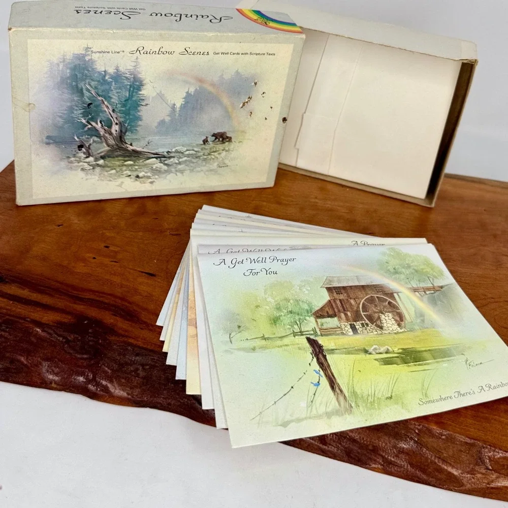 Vintage Sunshine Line Get Well Scripture Text Cards Set of 9 Cards and Envelopes